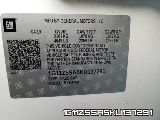1G11Z5SA5KU137291 фото 2