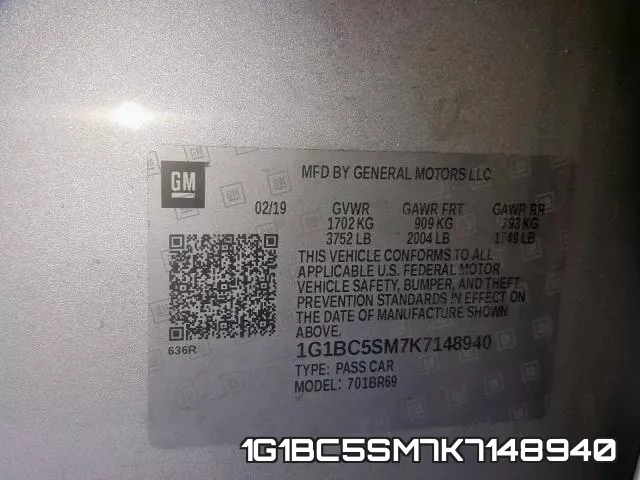 1G1BC5SM7K7148940 фото 2