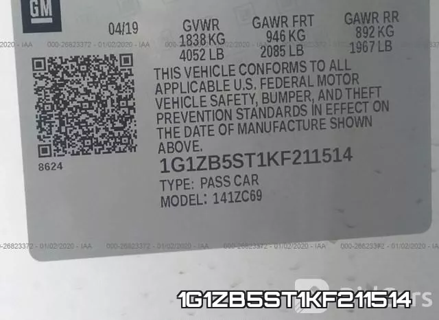 1G1ZB5ST1KF211514 фото 10