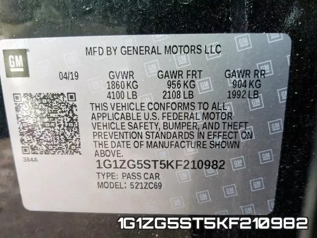 1G1ZG5ST5KF210982 фото 2