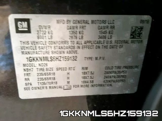 1GKKNMLS6HZ159132 фото 2
