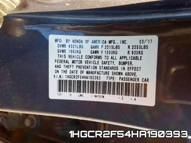 1HGCR2F54HA190393 фото 2