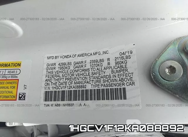 1HGCV1F12KA088892 фото 10
