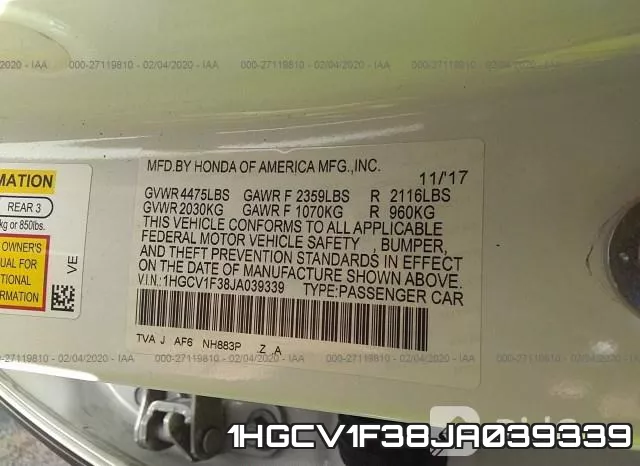 1HGCV1F38JA039339 фото 10
