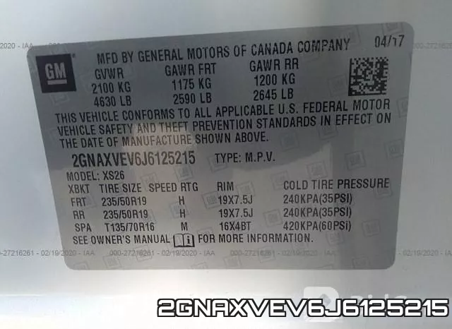 2GNAXVEV6J6125215 фото 7