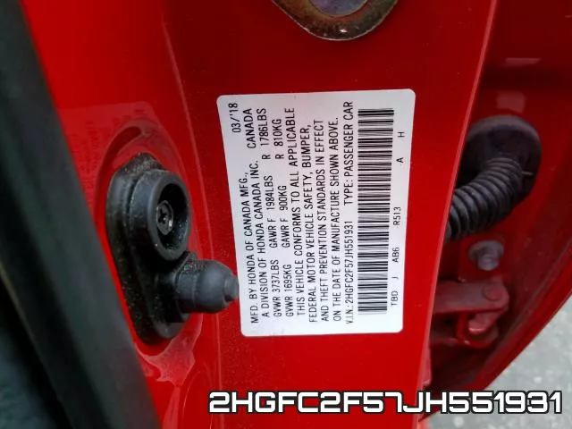 2HGFC2F57JH551931 фото 2