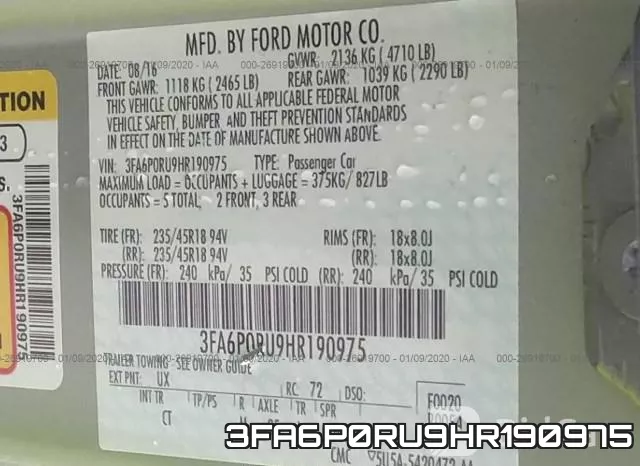 3FA6P0RU9HR190975 фото 9