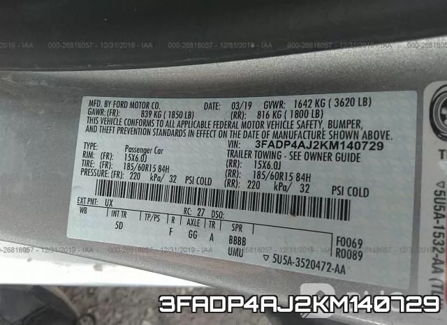 3FADP4AJ2KM140729 фото 8