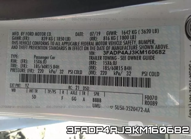 3FADP4AJ3KM160682 фото 10