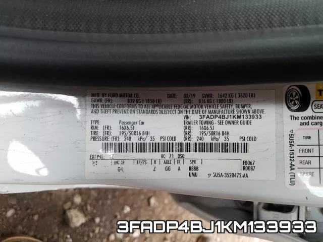 3FADP4BJ1KM133933 фото 2