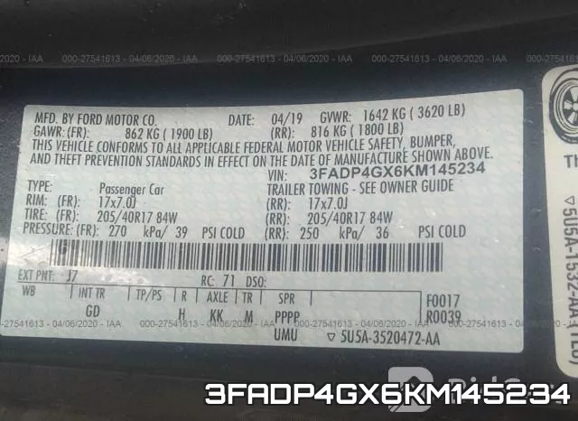3FADP4GX6KM145234 фото 8