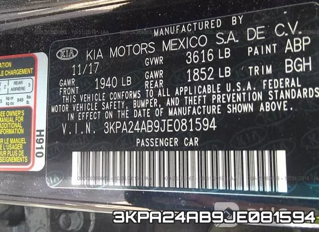 3KPA24AB9JE081594 фото 5