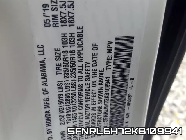 5FNRL6H72KB109941 фото 2
