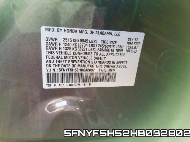 5FNYF5H52HB032802 фото 2