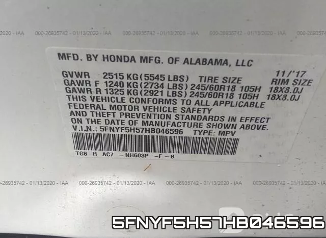 5FNYF5H57HB046596 фото 6
