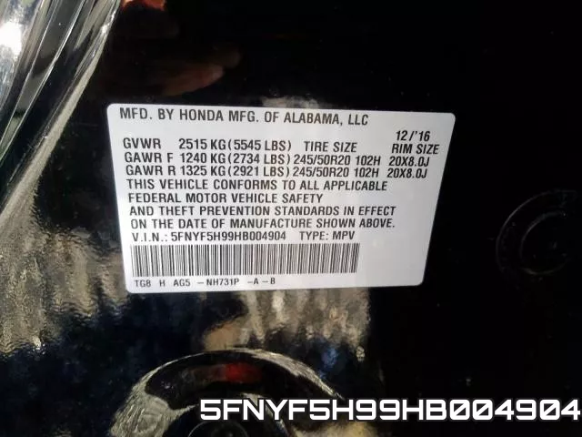 5FNYF5H99HB004904 фото 2
