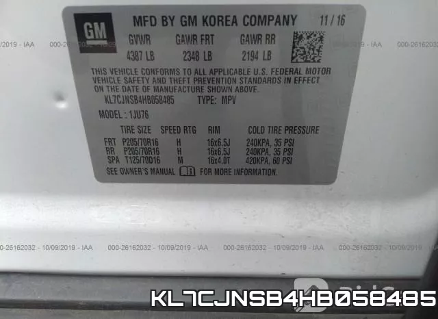 KL7CJNSB4HB058485 фото 9