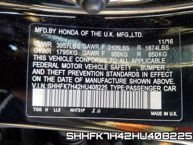 SHHFK7H42HU408225 фото 2