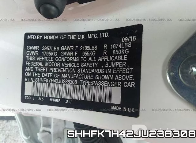 SHHFK7H42JU238308 фото 7