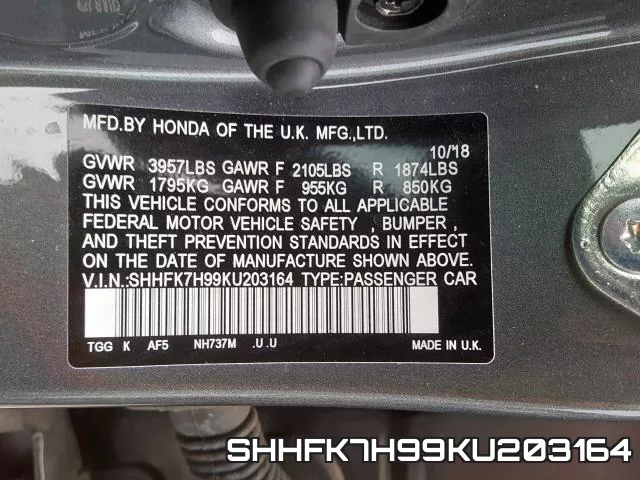 SHHFK7H99KU203164 фото 2