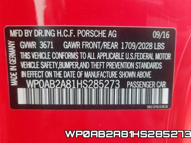 WP0AB2A81HS285273 фото 2