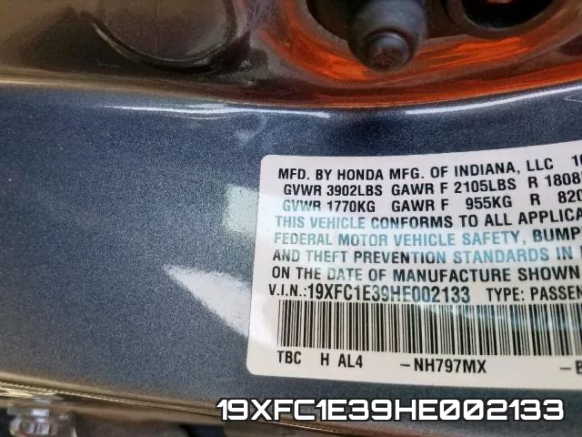 19XFC1E39HE002133 фото 2