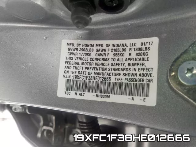 19XFC1F38HE012666 фото 2