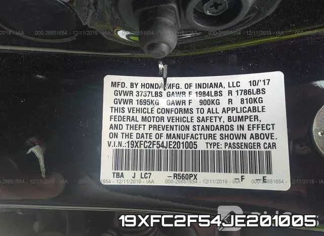 19XFC2F54JE201005 фото 9
