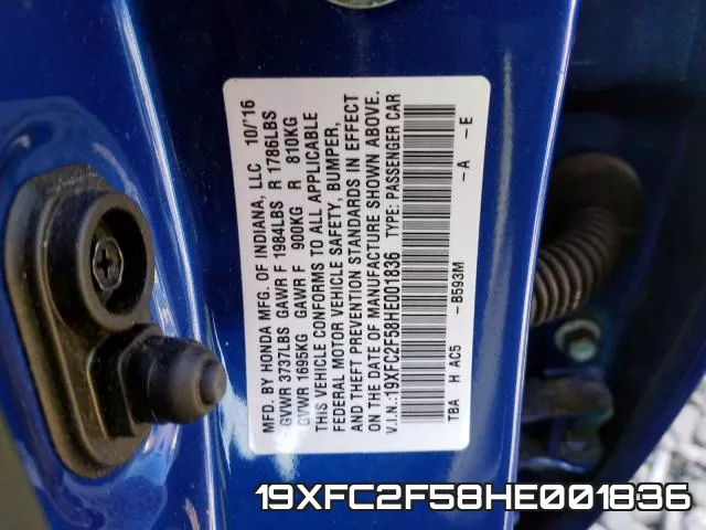 19XFC2F58HE001836 фото 2
