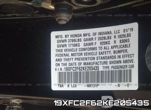 19XFC2F62KE205435 фото 8