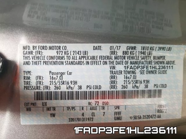 1FADP3FE1HL236111 фото 2