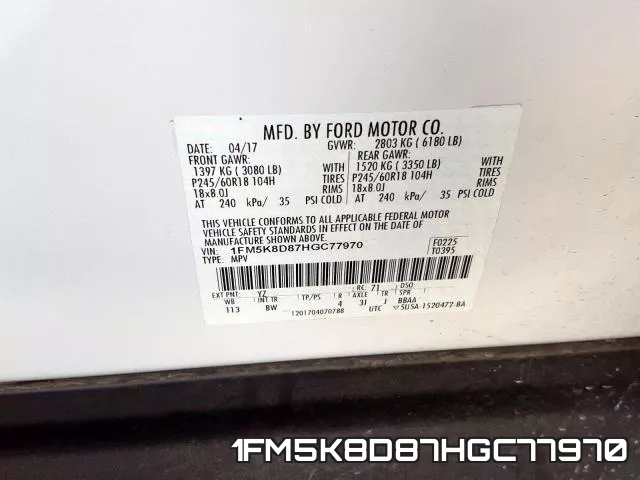 1FM5K8D87HGC77970 фото 2