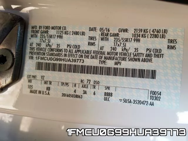 1FMCU0G99HUA39773 фото 2