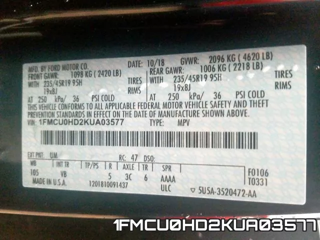 1FMCU0HD2KUA03577 фото 2