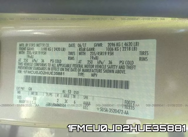 1FMCU0JD2HUE35881 фото 7