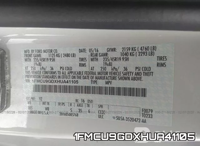 1FMCU9GDXHUA41105 фото 7