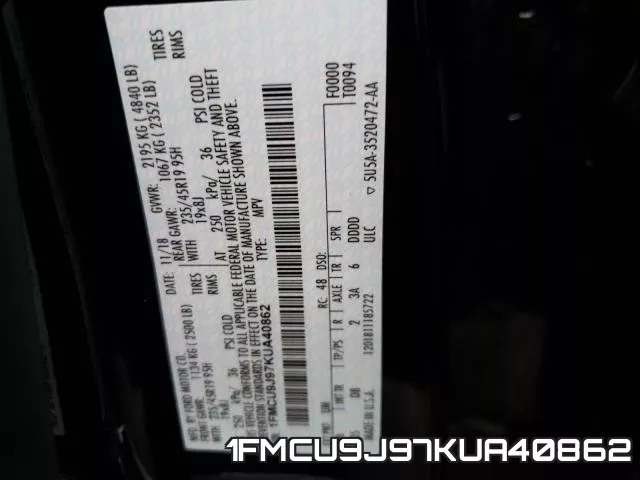 1FMCU9J97KUA40862 фото 2
