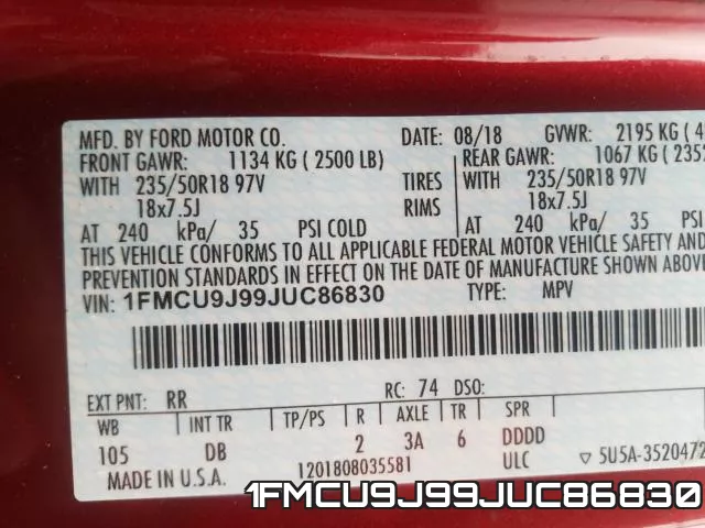 1FMCU9J99JUC86830 фото 2