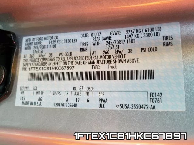 1FTEX1C81HKC67897 фото 2
