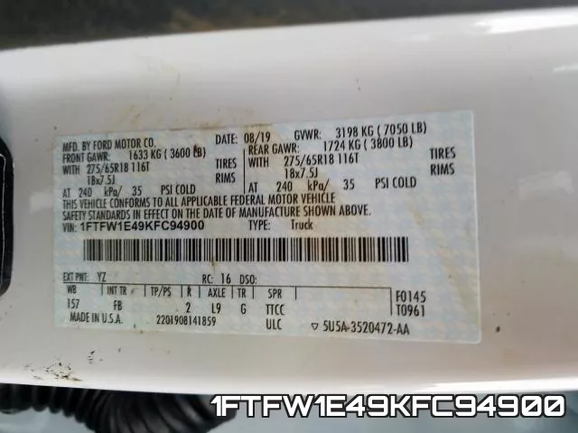 1FTFW1E49KFC94900 фото 2