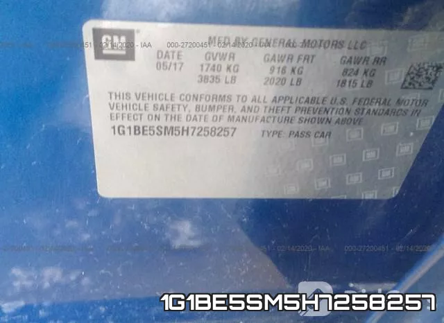 1G1BE5SM5H7258257 фото 9