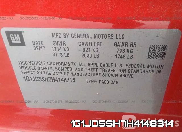 1G1JD5SH7H4148314 фото 5