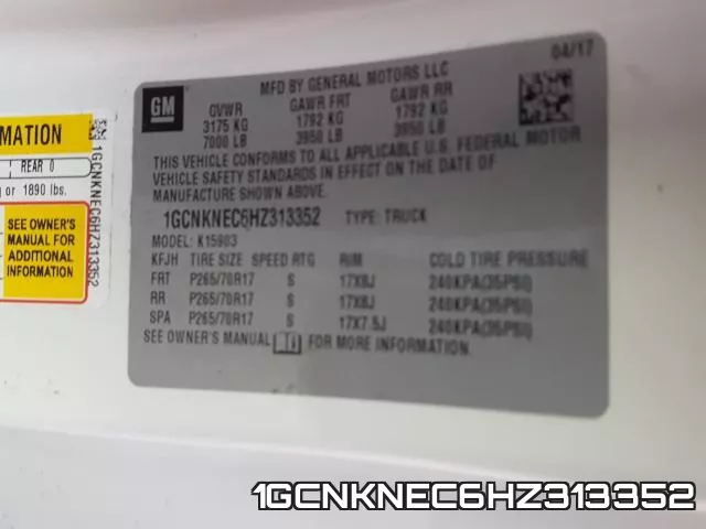 1GCNKNEC6HZ313352 фото 2