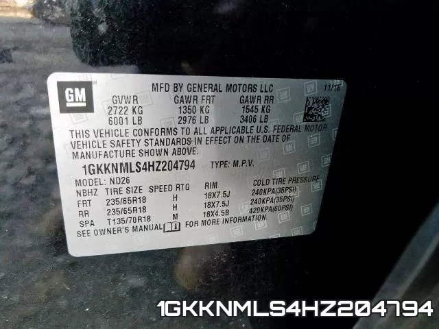 1GKKNMLS4HZ204794 фото 2