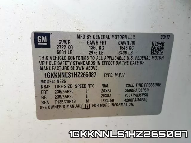 1GKKNNLS1HZ265087 фото 2