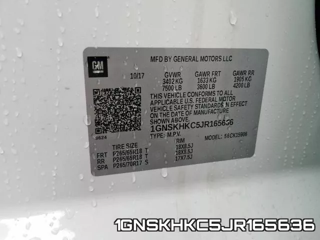 1GNSKHKC5JR165636 фото 2