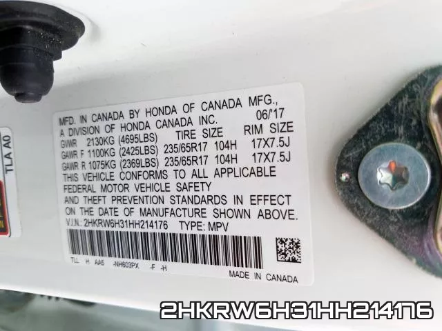 2HKRW6H31HH214176 фото 2