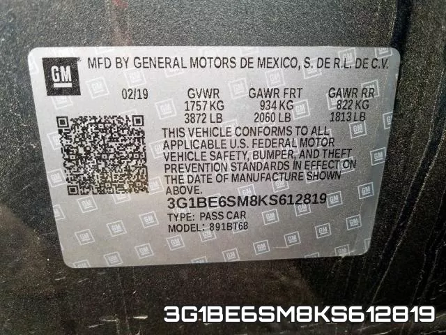 3G1BE6SM8KS612819 фото 2