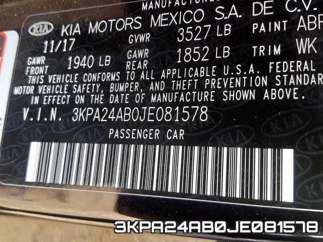 3KPA24AB0JE081578 фото 2