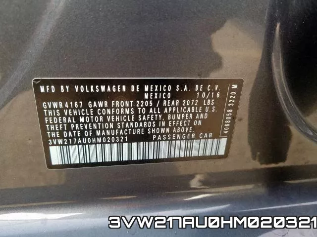 3VW217AU0HM020321 фото 2